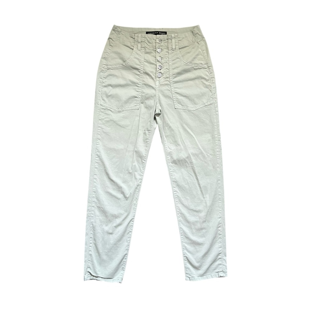 Veronica Beard Arya Straight High Rise Cargo Pants Sage Green Button Fly Size 27
